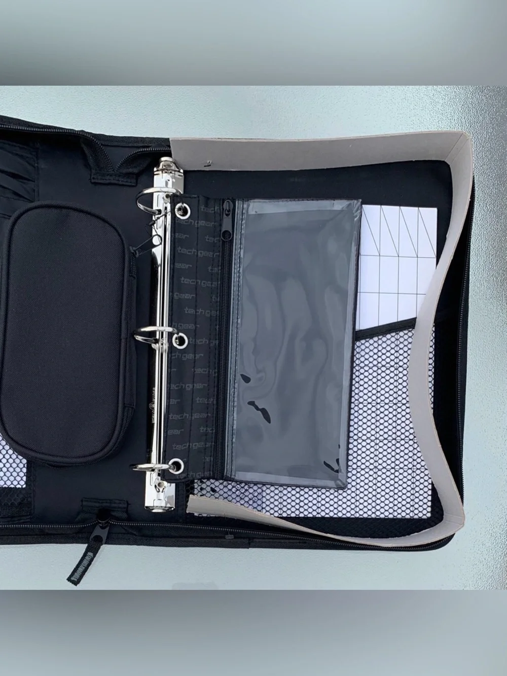 Tech Gear Mega Filled Black and Grey Padded 3-Ring Binder Organizer